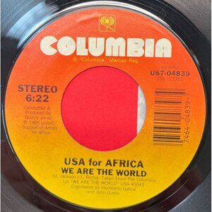 We Are the World USA for Africa / Quincy Jones Grace 45 Pop Vinyl 1984 Columbia